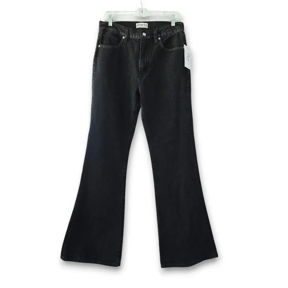 NWT! Etica Flares Jeans Size 29‎ Black High Rise 100% Cotton Denim Y2K Grunge